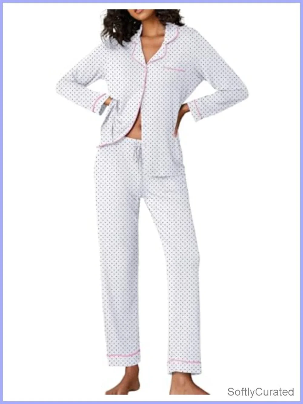 Long Sleeve Button Down Pajama Set Soft Rayon Lounge Pjs Loungewear Nightwear